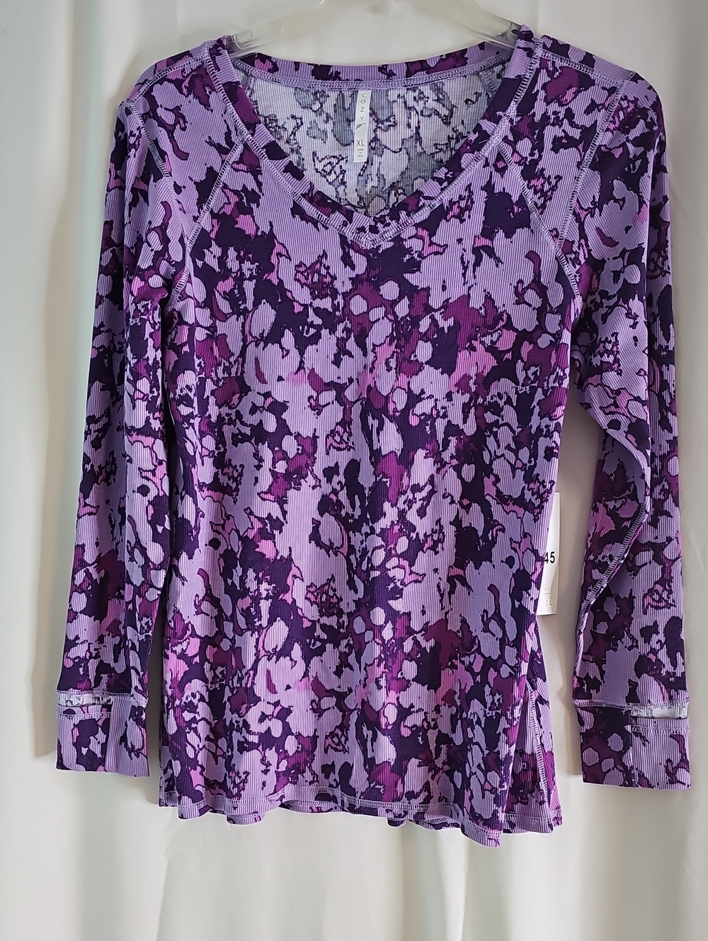 Lularoe Cozy Collection Women's Purple Patterned V-Neck Long Sleeve Top